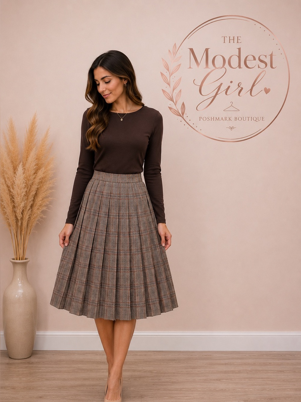 Udel Pleated Plaid Midi Skirt - Grey